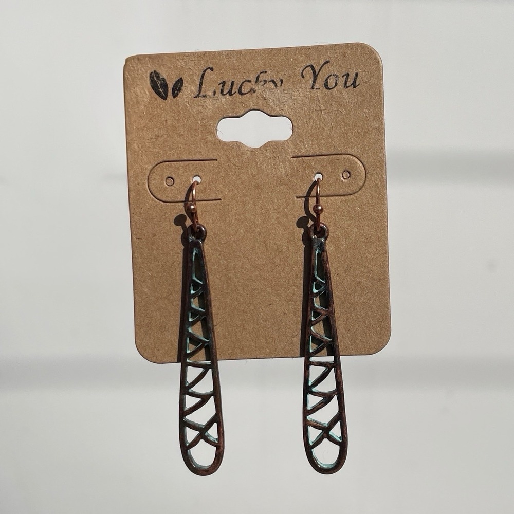 Lucky You Turquoise And Copper Tone Patina Drop Dangle Earrings Boho